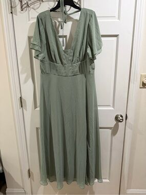 Lulu's Light Sage Green V-Neck Flutter Sleeve Maxi Dress 2xl